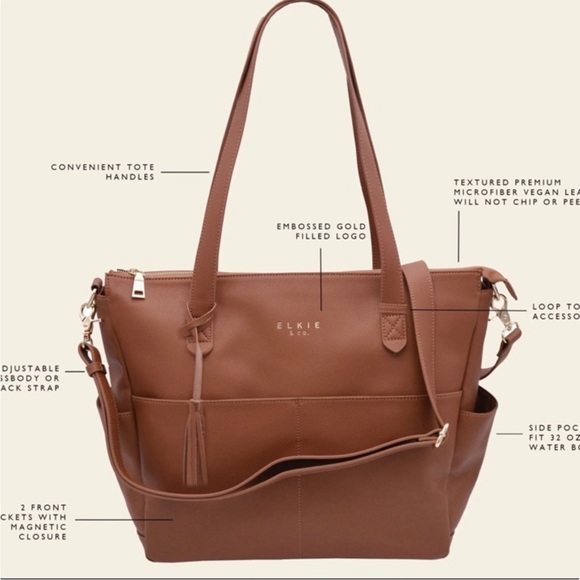 Elkie & Co aberdeen diaper bag tote backpack tan